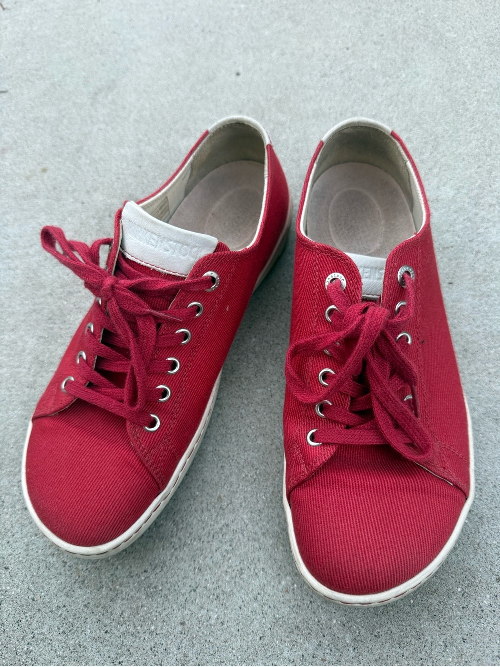 Birkenstock Arran Canvas Lace-Up Sneakers in Red & White Size US 7